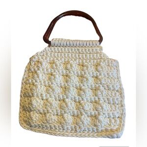 Vintage Knitted Marble Resin Crochet Ivory Handle-bag Purse Popcorn Stitch